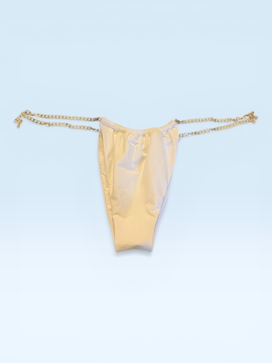 Beach Bunny Other - Beach Bunny White Brazilian Bikini Bottom Size L Gold Chain Adjustable NWOT